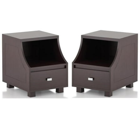 Home Square Moshe Modern Wood Storage End Table in Walnut - Set of 2
