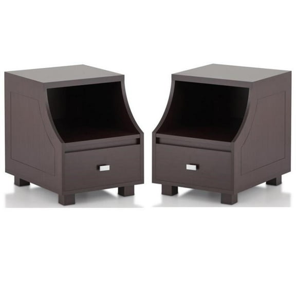 Home Square Moshe Modern Wood Storage End Table in Walnut - Set of 2