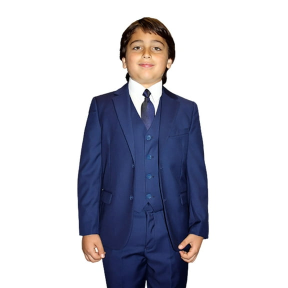 B-100 Sapphire 5pc Suit Shirt, Bowtie & Vest For Kids By Alberto Nardoni Brand Designer
