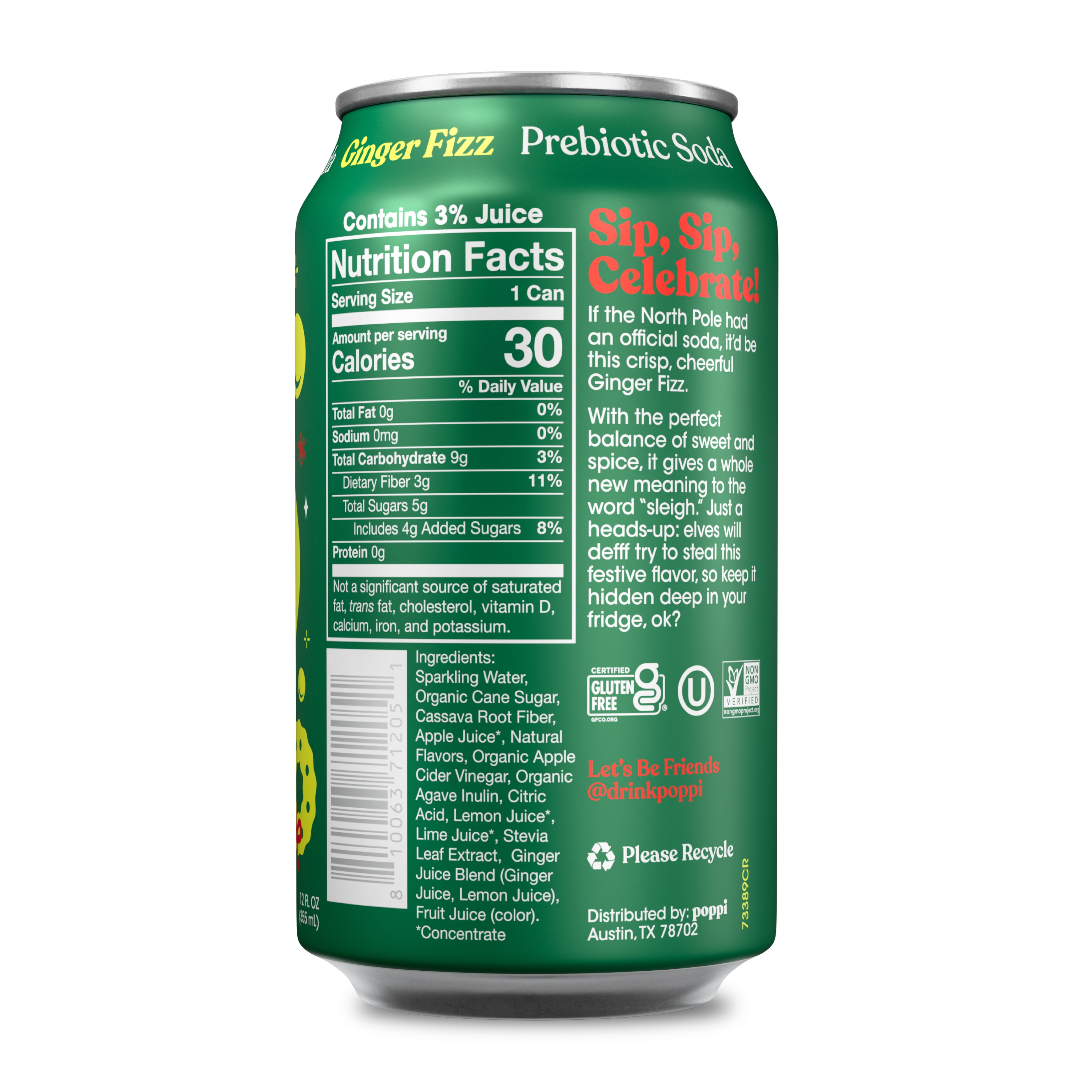poppi Ginger Fizz Prebiotic Soda, 12 fl oz, 1 Single Can - Walmart.com