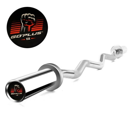 Costway 47''Chrome Steel Olympic EZ Curl Bar 28mm Grip Home Gym Fitness Equipment