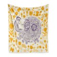 thumbnail image 1 of Oriental Soft Flannel Fleece Throw Blanket, Pattern with Floral Motifs and Cartoon, Cozy Plush for Indoor and Outdoor Use, 50" x 70", Earth Yellow Indigo, by Ambesonne, 1 of 6