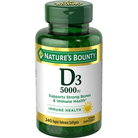 Nature’s Bounty Vitamin D3 Softgels, 125 mcg (5000 IU), 240 Count