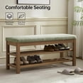 thumbnail image 3 of VKNOW 44.3” Wooden Entryway Bench, 2-Tier Upholstered Shoe Bench for Bedroom, Storage End of Bed Bench with Rubberwood Legs for Living Room, Hallway, Green, 3 of 13
