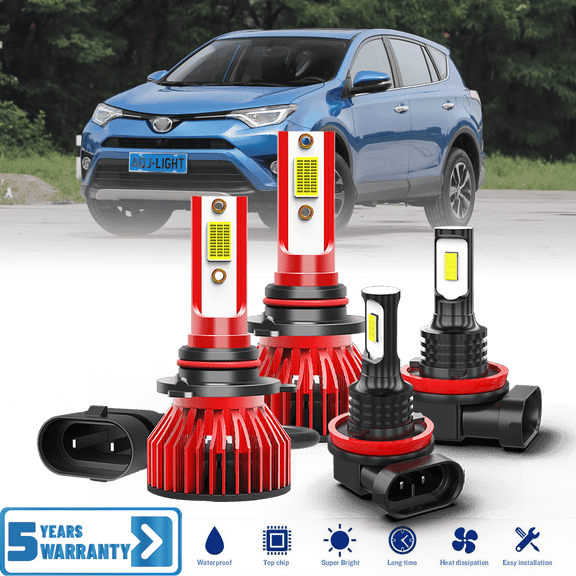 Fit for Toyota Rav4 2016 2017 2018 – 9012 H11 LED Light Bulbs Combo 4 Pack, 6,500K Cool White 30,000LM Super Bright, Premium LED High/Low Beam   Foglights Lamp Upgrade Set
