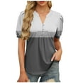 thumbnail image 2 of Summer Short Sleeve Henley Shirts For Women V-neck Plus Size Color block Loose Flowy Casual Tops T-shirt Black Color Size M Pullover Blouse, 2 of 6