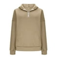 thumbnail image 4 of GuzomFashion Womens Khaki Half Zip Hooded Sweatshirt Dress - Oversized Drop Shoulder, 100% Polyester Wrinkle-Resistant, Machine-Washable Mini Length, S-XXL,Size S, 4 of 6
