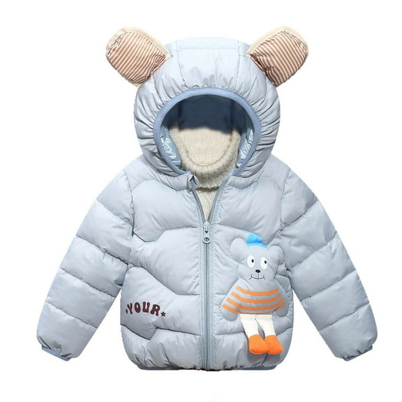 Eltusu Boys Thermal Puffer Jackets , Hoodie Long Sleeve Cute Windproof Winter Coats with Pockets Gray Size 1-8T