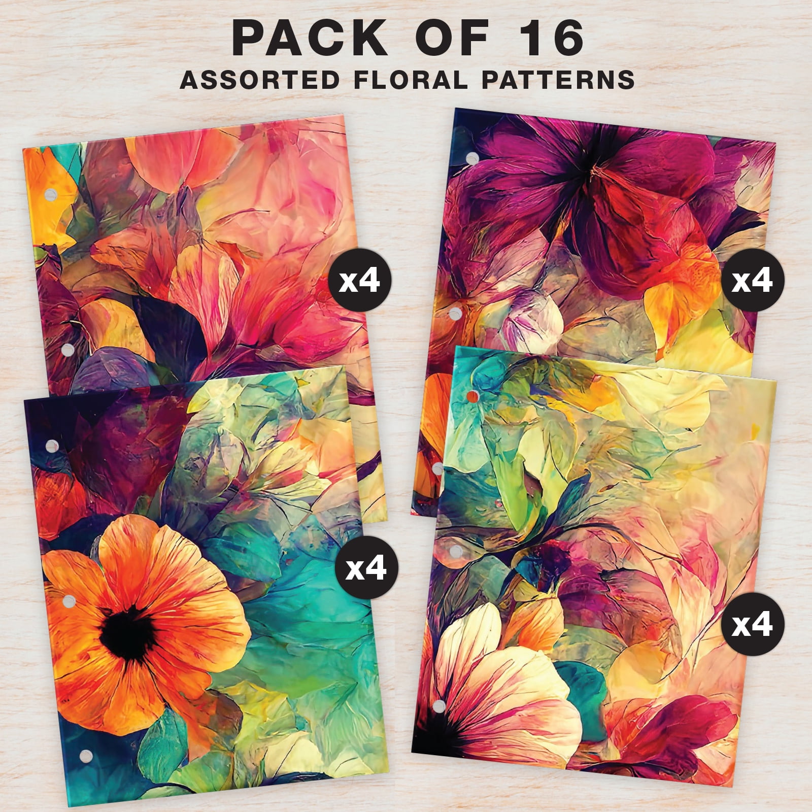16 Pack Pocket Folders - Abstract Floral