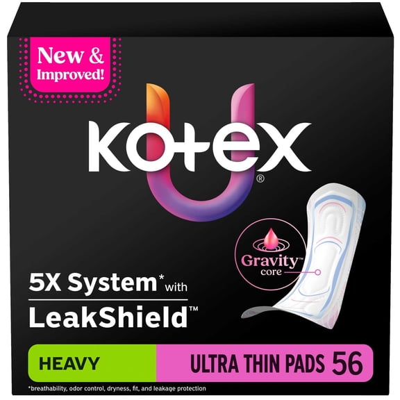 Kotex Ultra Thin Pads, Heavy Absorbency, 56 Count
