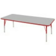 24in x 72in Rectangle Everyday T-Mold Adjustable Activity Table Grey/Red - Standard Swivel with Six 12in Stack Chairs Red - Swivel Glide