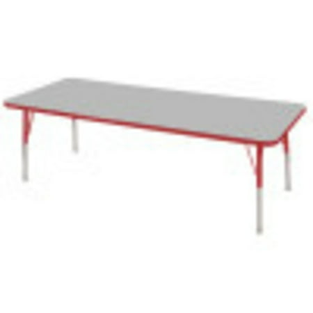 24in x 72in Rectangle Everyday T-Mold Adjustable Activity Table Grey/Red - Standard Swivel with Six 12in Stack Chairs Red - Swivel Glide