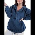 thumbnail image 3 of Chaqueta Vaquera con Capucha para Mujer, Jersey Vaquero con Botones y Capucha con Cordón, Sudadera Informal de Larga. Azul Oscuro L, 3 of 8