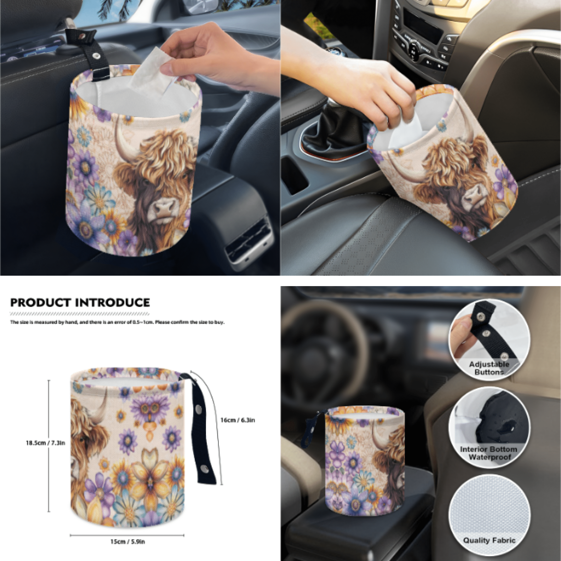 HUIACONG Car Interior Accessory Kit, with Car Cup Coasters Rearview Mirror Protector Car Seatbelt Shoulder Strap Cover, Calf Floral Design Quick Install Personalized