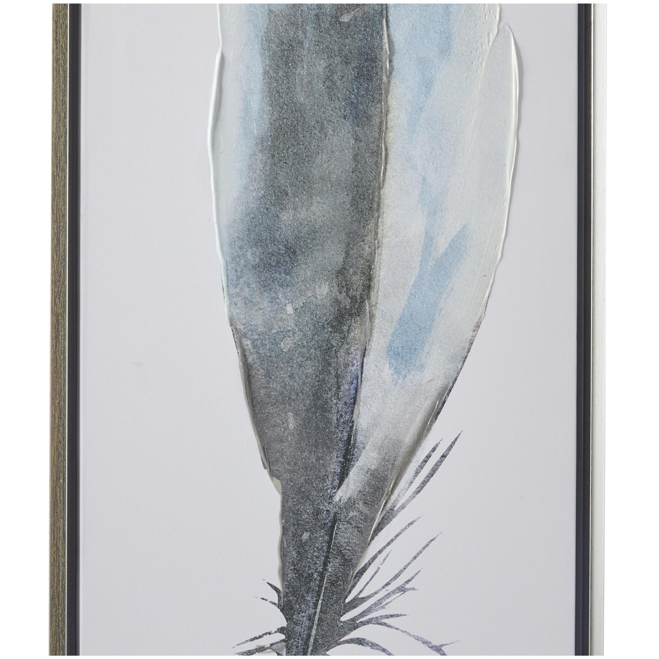16" x 47" Feathers Bird Framed Wall Art with Silver Frame, by DecMode (2 Count)