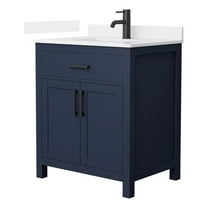 Beckett 30" Dark Blue Single Vanity & White Quartz Top (1-Hole) & Black Trim