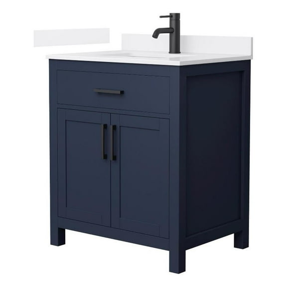 Beckett 30" Dark Blue Single Vanity & White Quartz Top (1-Hole) & Black Trim