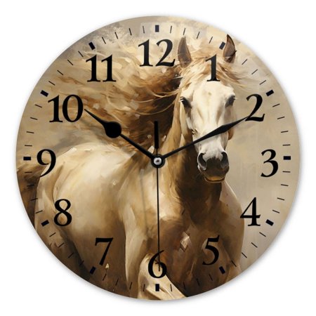 Non-Ticking Silent Wall Clocks Battery Operated Personalized Decor Clock for Bathroom,Office-Beautiful Beige Horse Running Depicting The Full Body(10inch)