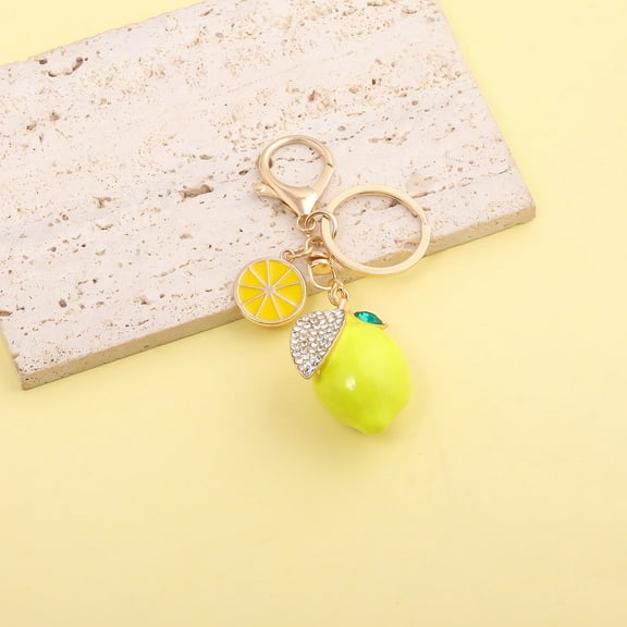 3D Fruit Keyring Lemon Charm Pendant Summer Style Decorative Alloy Crystal Rhinestone Keychain for Woman's Purse Bag Car Party Wedding Gift Jewelry