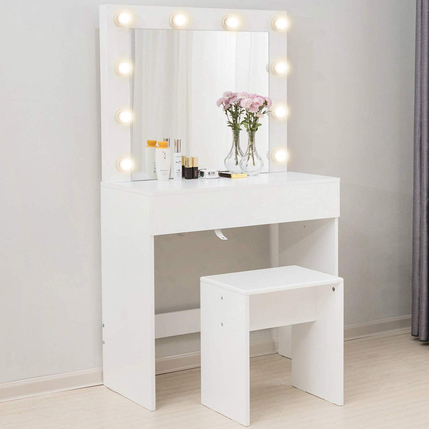 Beauty Makeup Vanity Table Chair Set Led Lights Mirror Dressing Desk White Furniture Tipidkorpolri Home Garden