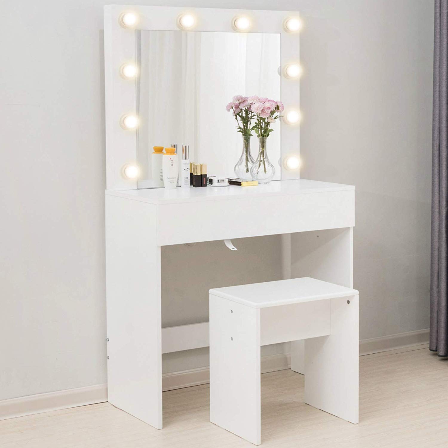 Mecor Makeup Vanity Table w/10 LED Lights Mirror,Vanity Set with Stool 