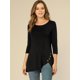 thumbnail image 4 of Blusas de túnica elástica Allegra K casual cuello redondo manga 3/4 para mujer Negro L, 4 of 6