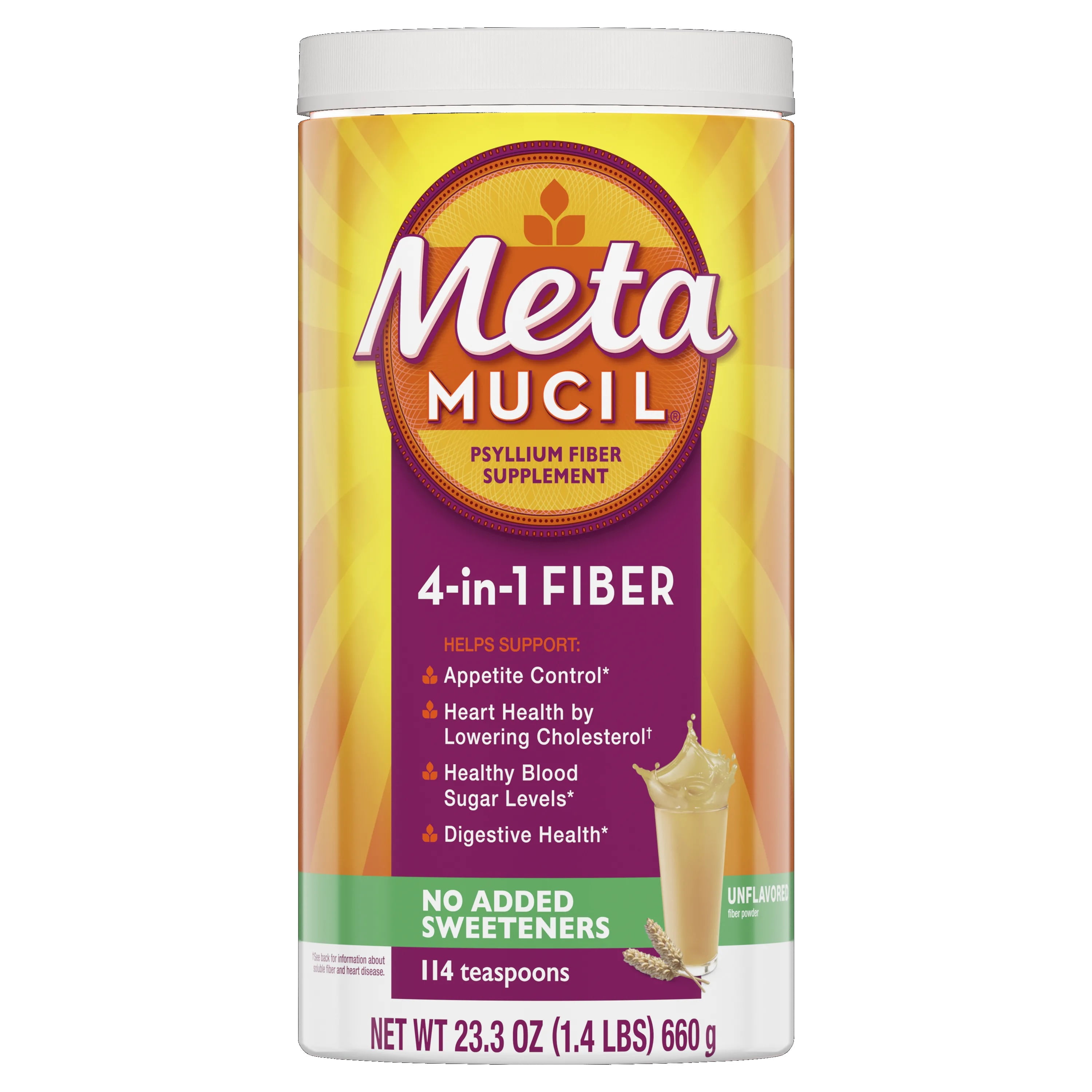 Metamucil Psyllium Fiber Powder No Sugar Unflavored 23 3 Ounce 114 Tsp Walmart Com