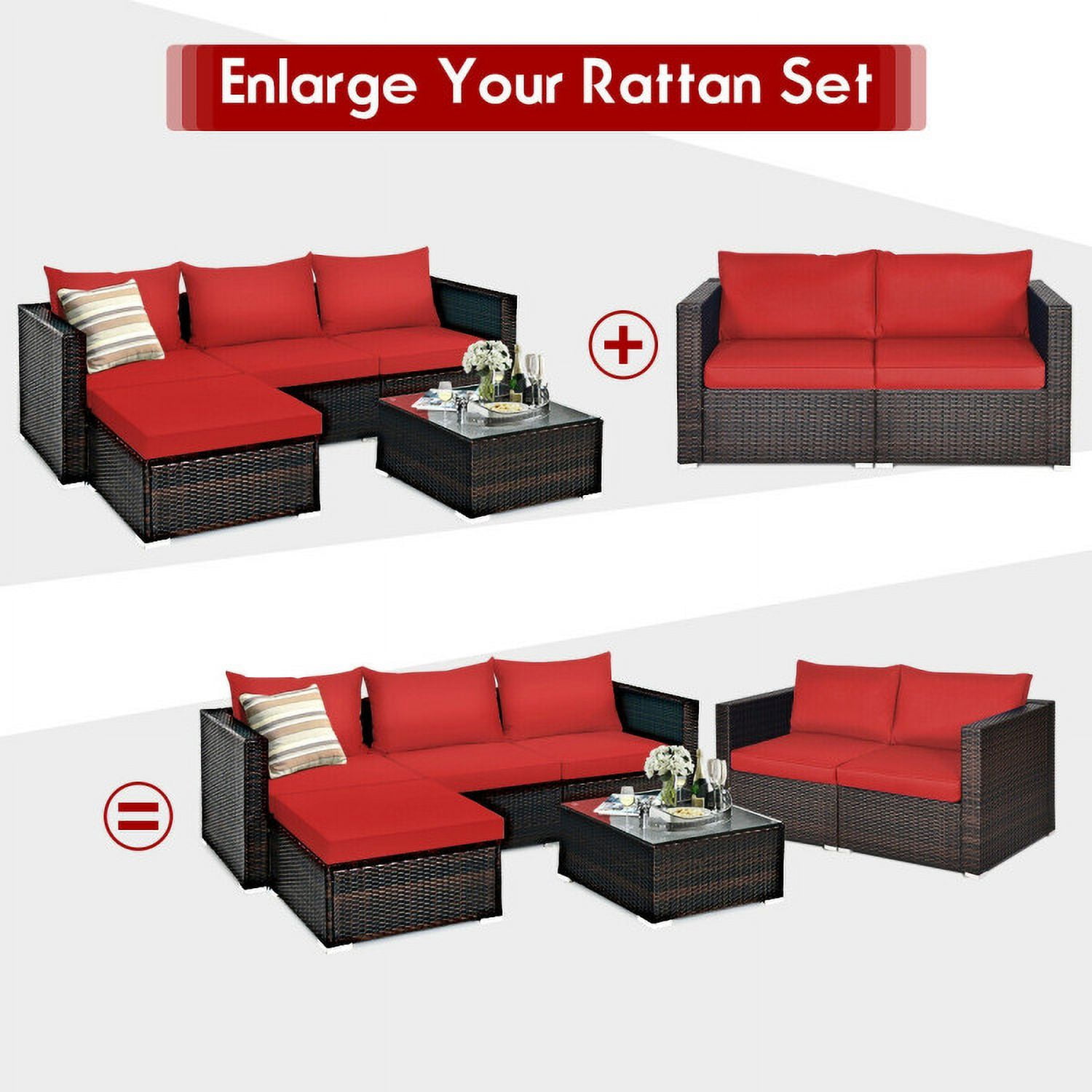 Aimee Lii 2PCS Patio Rattan Sectional Conversation Sofa Set, Outdoor Patio Set, Red Aimee Lii 2PCS Patio Rattan Sectional Conversation Sofa Set, Outdoor Patio Set, Red