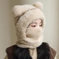 thumbnail image 3 of PInxai Hats for Girls Boys Fleece Lined Pullover Hat Winter Thick Warm Cute Hat with Attached Scarf for Cold Weather,Beige,3-6 Years, 3 of 5