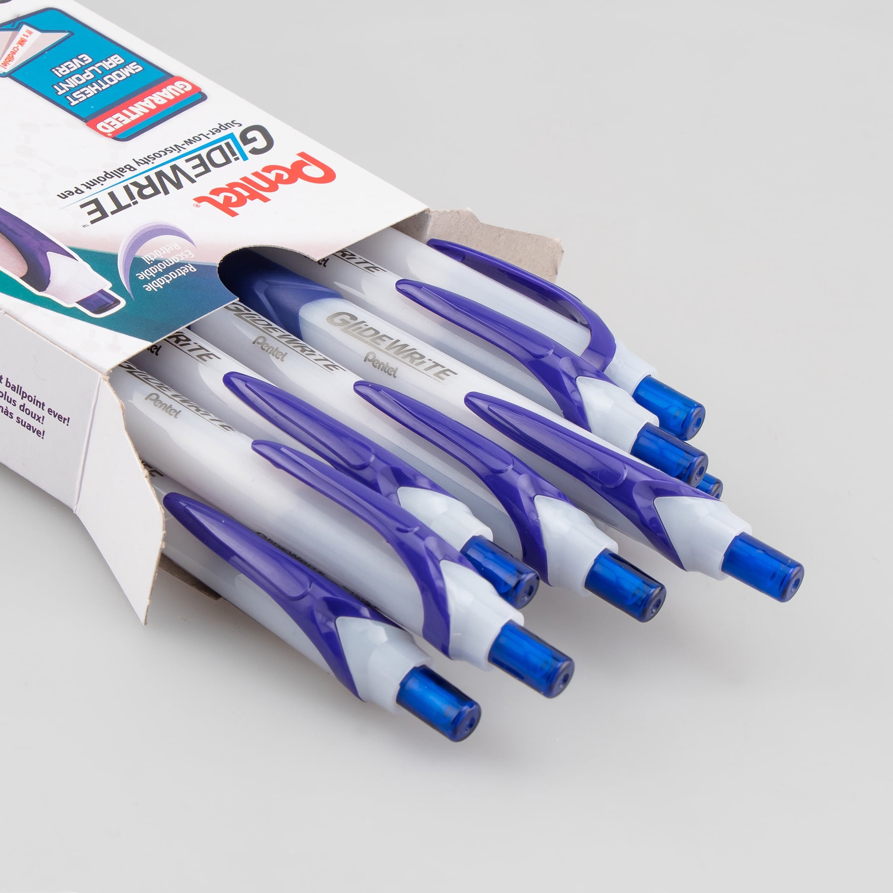 Pentel GlideWrite Ballpoint Pen with TechniFlo Ink, (1.0mm) Medium Line, Blue, 1 Dozen