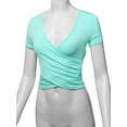 thumbnail image 5 of A2Y Women's Deep V-Neck Short Sleeve Unique Slim Fit Cross Wrap Shirt Crop Tops Mint L, 5 of 6