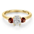 thumbnail image 3 of Gem Stone King 10K Yellow Gold DEF Lab Grown Diamond and Red Garnet Engagement Ring for Women | 1.10 Cttw | Oval 7X5MM | Gemstone April Birthstone | Size 5, 3 of 6