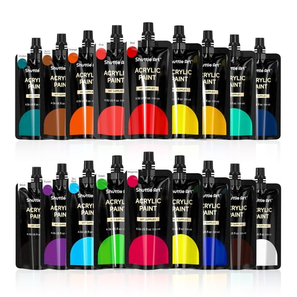 Acrylic Paint, Shuttle Art 18 Colors Acrylic Paint Pouches (120ml/4.06oz), Artist Grade Acrylic Paint Set, Rich Pigments, Non-Toxic for Artists, Beginners and Kids on Rocks Crafts Canvas Wood Ceramic