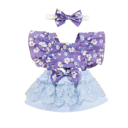 

Bullpiano Newborn Baby Girls Outfits Mesh Floral One Piece Strap Romper Skirts Set for Infant Baby Girls 0-3 Months