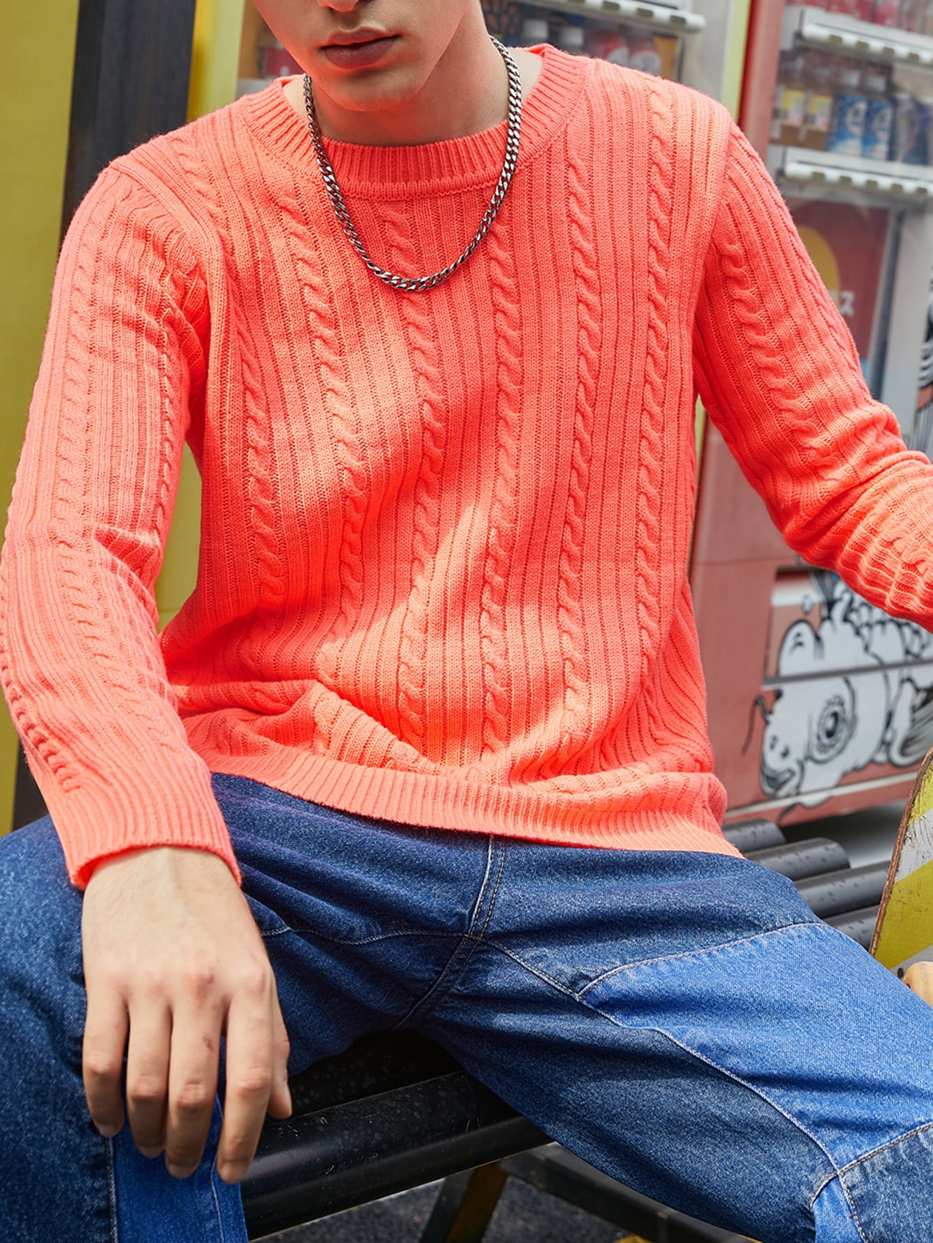 burnt orange cable knit sweater