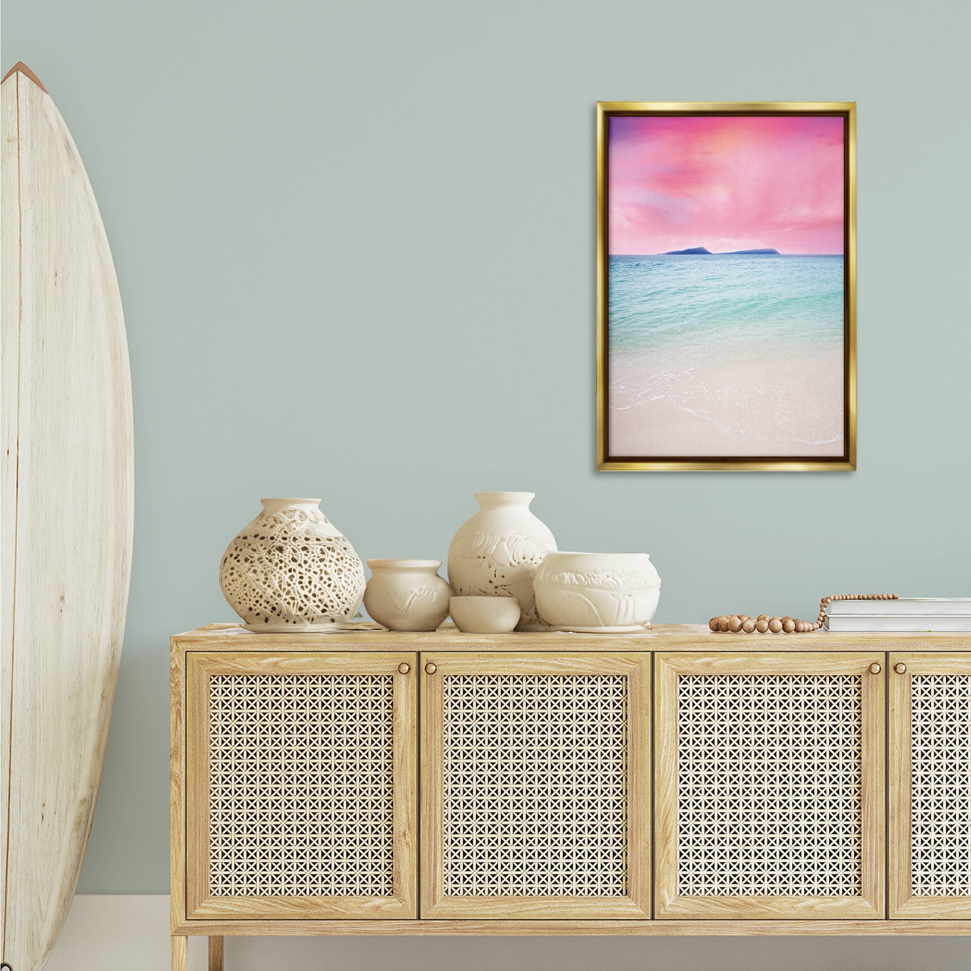 Stupell Industries Pink Sky Shoreline Landscape & Nature Photography Gold Floater Framed Canvas Art Print Wall Art, 21 x 31