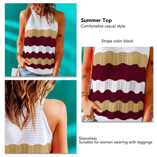 Camisetas Sin Mangas Con Cuello Halter Camiseta Sin Mangas Con Cuello Halter Camisetas Sin Mangas Chaleco De Verano Bloque De Color Camisa Elegante Para Mujer Top Rojo 3XL ANGGREK Otros