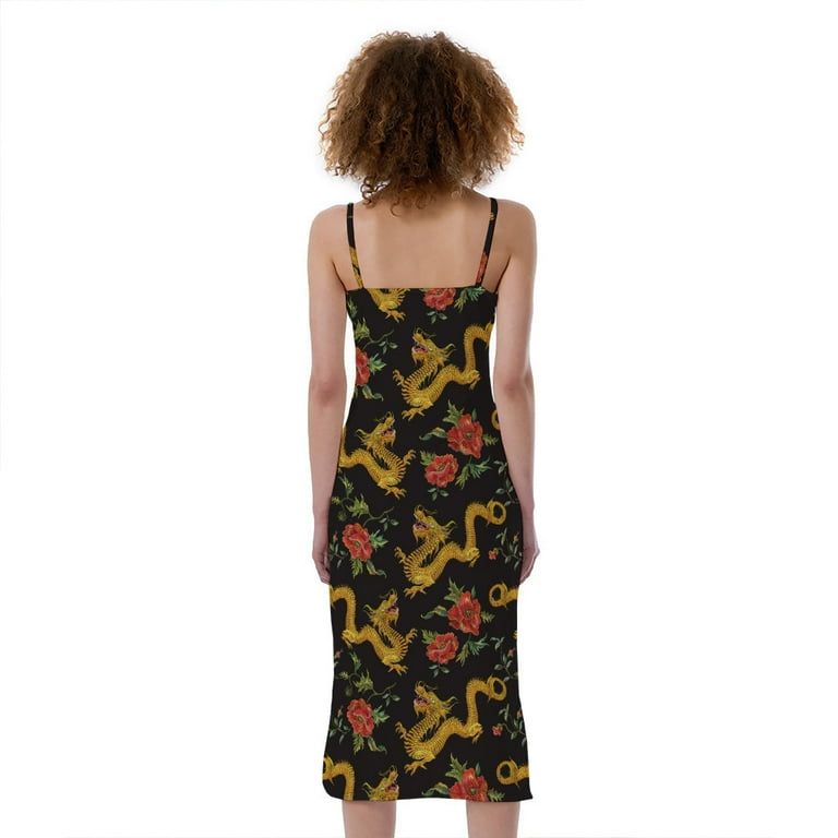 NOBRAND Embroidery Chinese Dragon Pattern Print Slim Fit Midi Cami Dress, Dragons Fashion Summer Maxi Sexy Casual Dress For Women, Women's, Size: XL NOBRAND Embroidery Chinese Dragon Pattern Print Slim Fit Midi Cami Dress, Dragons Fashion Summer Maxi Sexy Casual Dress For Women, Women's, Size: XL