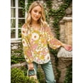 thumbnail image 3 of Weardear Women Boho Floral V Neck Dressy Blouses Puff Long Sleeve Elegant Chiffon Tops, 3 of 6