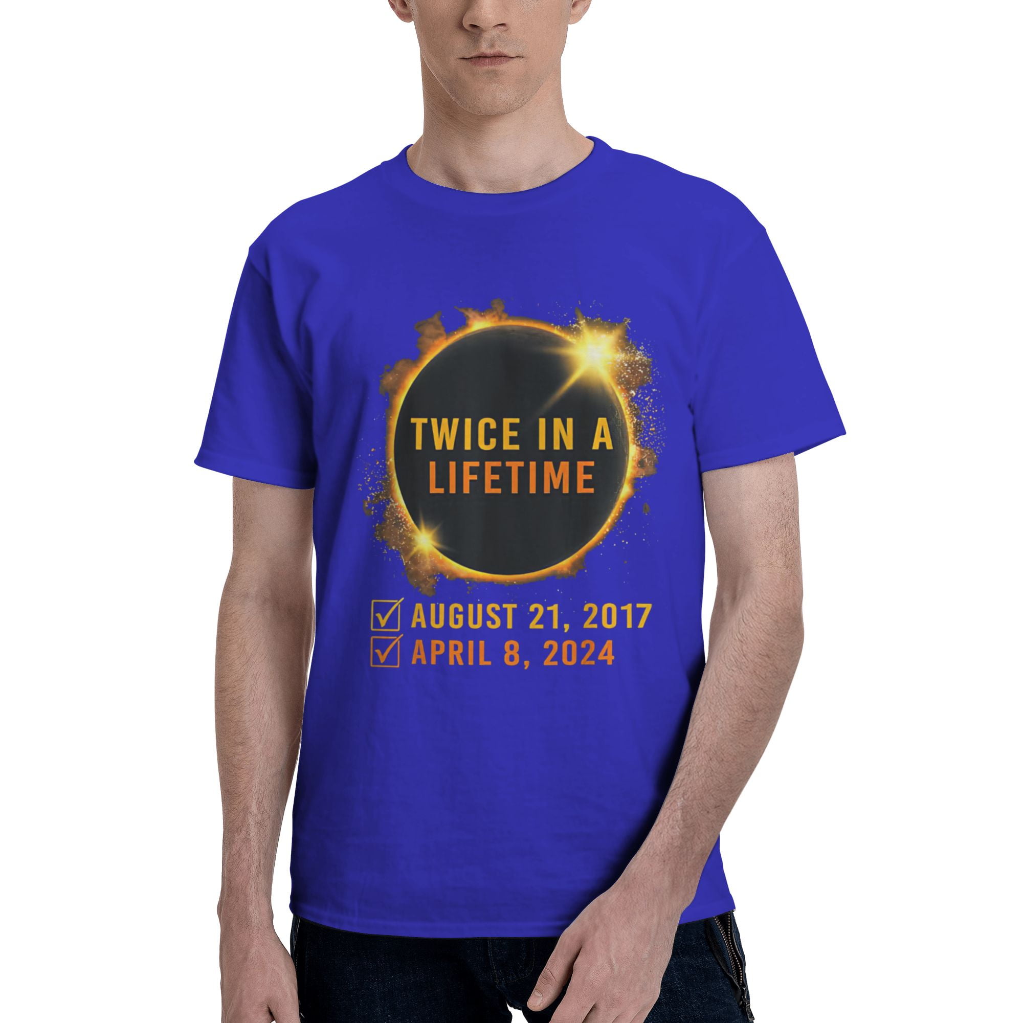 Solar Eclipse Shirt Twice In Lifetime 2024 Solar Eclipse Fashion Men'S  Basic Short Sleeve T-Shirt Blue X-Large