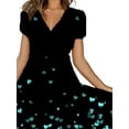 thumbnail image 3 of Gvmfive Women Boho Floral Print Short Sleeve Swing Dress Summer Party Beach Casual Midi Dress, 3 of 4