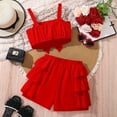 thumbnail image 4 of XZNPDUCQ Girls Summer Clothes 6 12 18 24 Months 2T 3T Short Sleeve T shirt Tops + Solid Color Drawstring Shorts Set Elastic Shorts 2Pcs Pajamas & Dailywear Set Dailywear Red，8-9 Years, 4 of 7