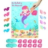 OurWarm Pin the Tail on the Mermaid Party Game for Kids, Under The Sea Party Games with 36 Reusable Tails for Kids Birthday Decorations Mermaid Party Supplies