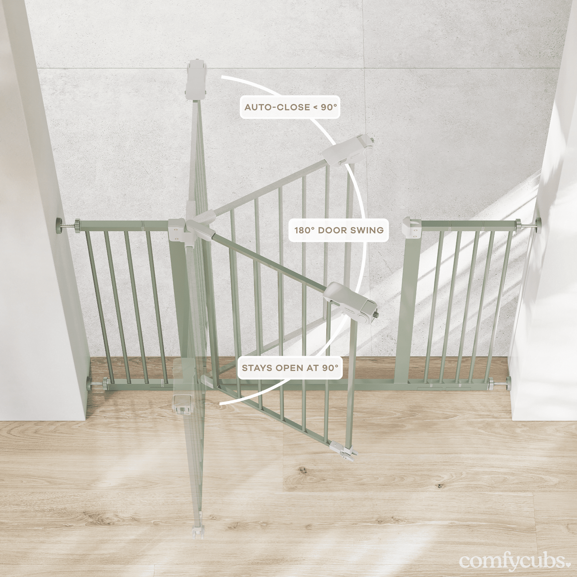 Comfy Cubs Baby Safety Gate - 3 Extensions 42"x1.9"x30", Adjustable Q195 Steel Gate (Sage)
