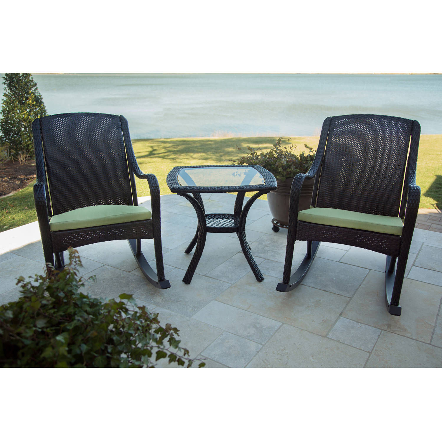 Hanover Outdoor Orleans 3-Piece Porch Rocker Set with Cushions, Avocado Green/French Roast - image 1 of 4