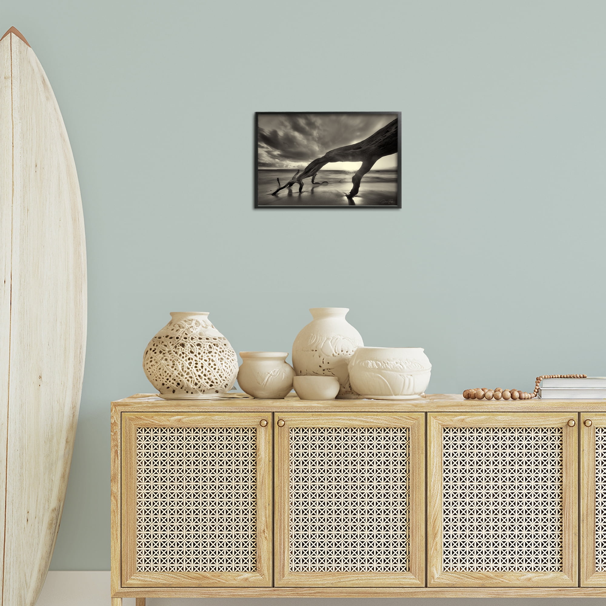 Stupell Industries Tree Trunk on Shore Landscape Photography Black Framed Art Print Wall Art, 18 x 12