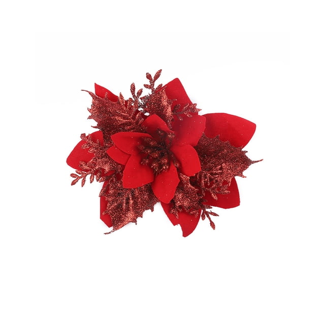 Injueey Flor de Navidad Decoración artificial Flores grandes Cabezas Granja Ventana Chimenea Fiesta Adornos para árboles de Navidad Vino rojo Type3 NO3