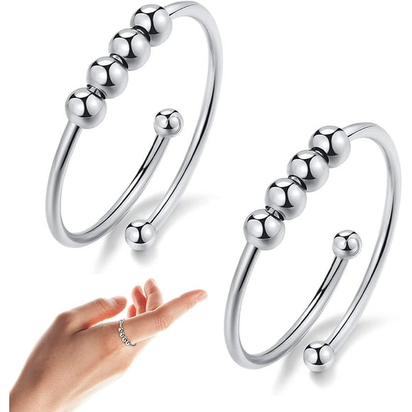 Relief Anxiety Ring, Relieve Stress Rings for Women and Men Spinner Ring with Beads, Fidget Ring, Anti-worry Bead Ring Gifts for Teens/Kids