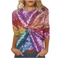 thumbnail image 2 of Cavosen 3/4 Sleeve Tops for Women Dressy Glitter Sparkly Print Pullover Blouse Round Neck Shiny Shirts Party Tees Trendy Casual Elegant Evening T-Shirts Holiday Spring XL, 2 of 5