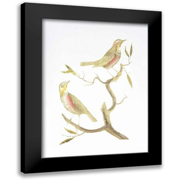 Nozeman 11x14 Black Modern Framed Museum Art Print Titled - Gold Foil Birds I with Hand Color